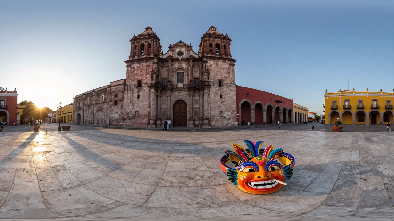 Colonial Plaza Merida Mexico Sunset Carnival Mask Ceramic Bowl in in Merida, Mexico