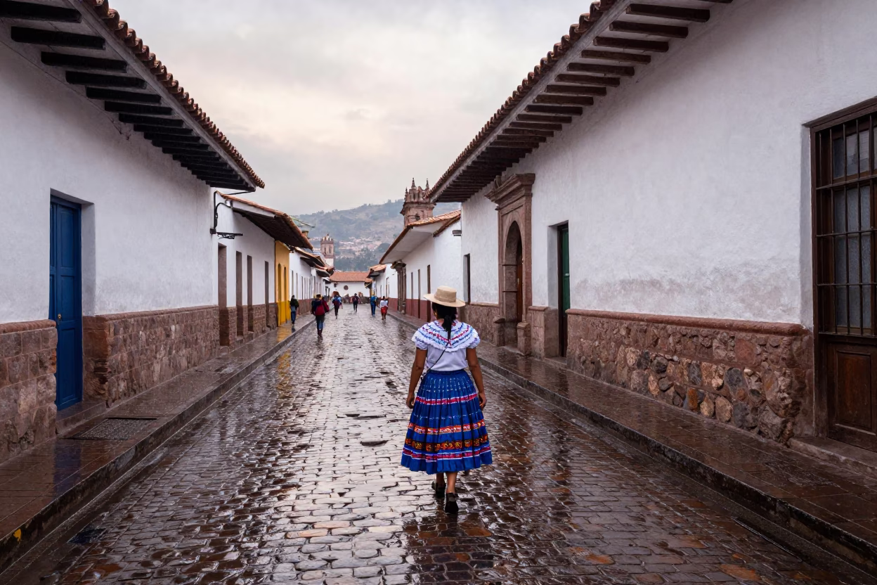Colonial Street in Cusco in in Cusco, Peru