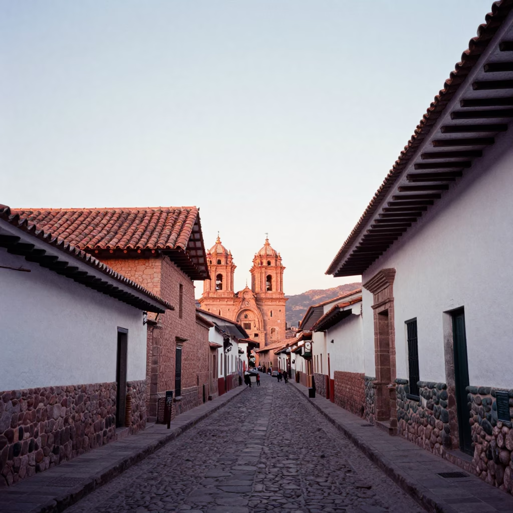 Colonial Street just after sunrise in Cusco in in Cusco, Peru