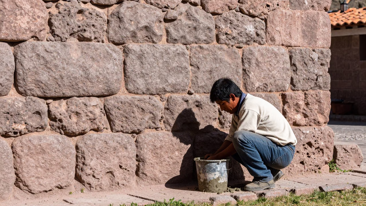 Colonial Wall in Cusco in in Cusco, Peru