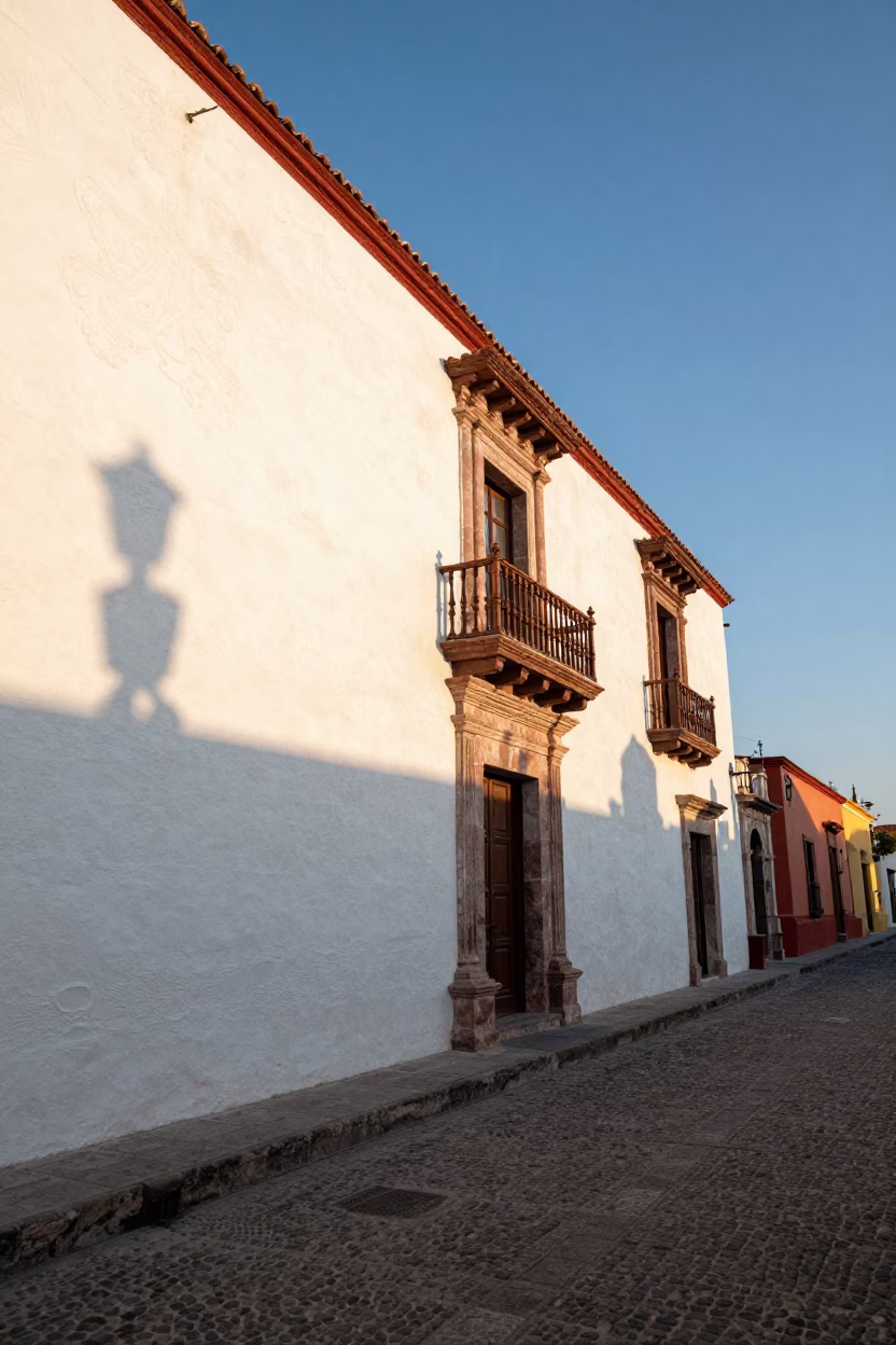 Colonial Wall in Oaxaca at The Early Morning Light in in Oaxaca, Mexico