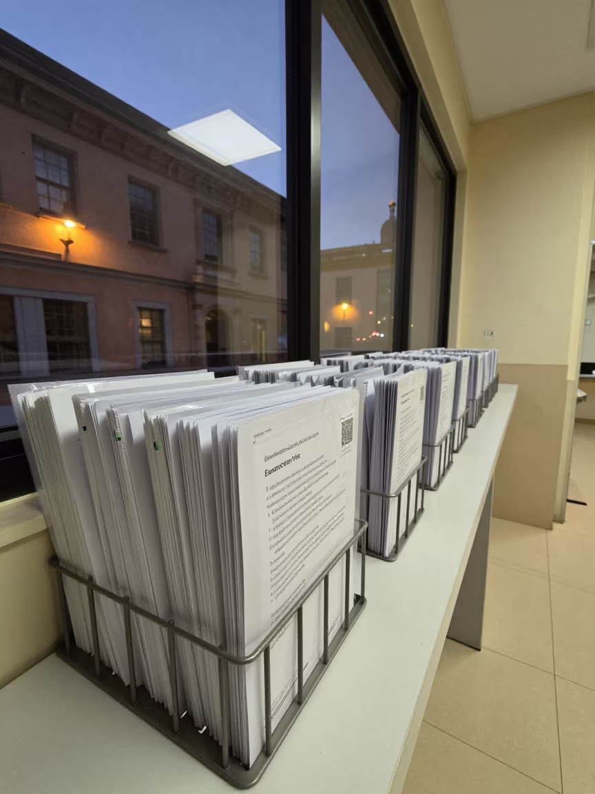 Colonoscopy Prep Folder Rack in Bogota Clinic in inside an imaging suite in Zona Rosa, Bogota