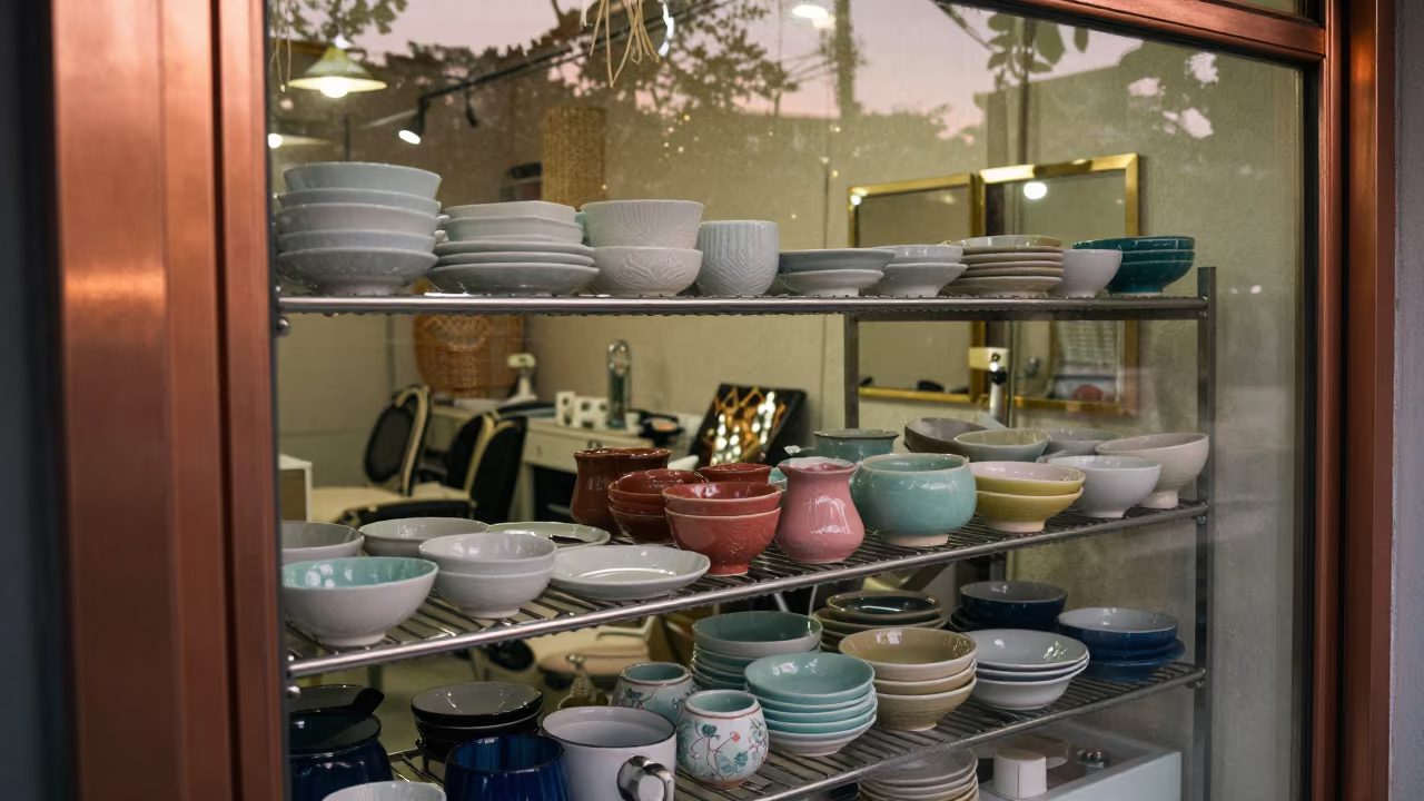 Color Bowl Drying Shelf in Chiba Nail Studio in inside a nail studio in Chiba