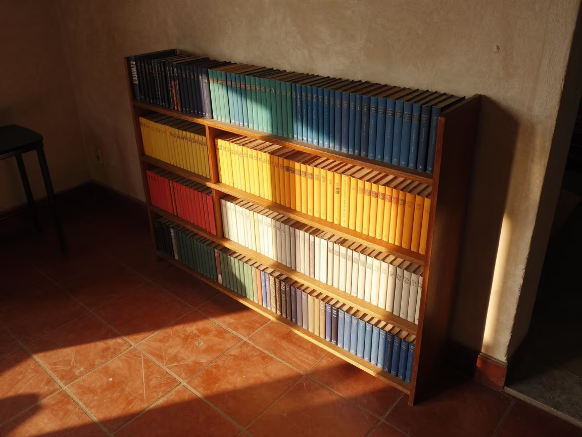 Color Sorted Bookshelf in Naples Living Room in in a sunlit living room in Centro Storico, Naples