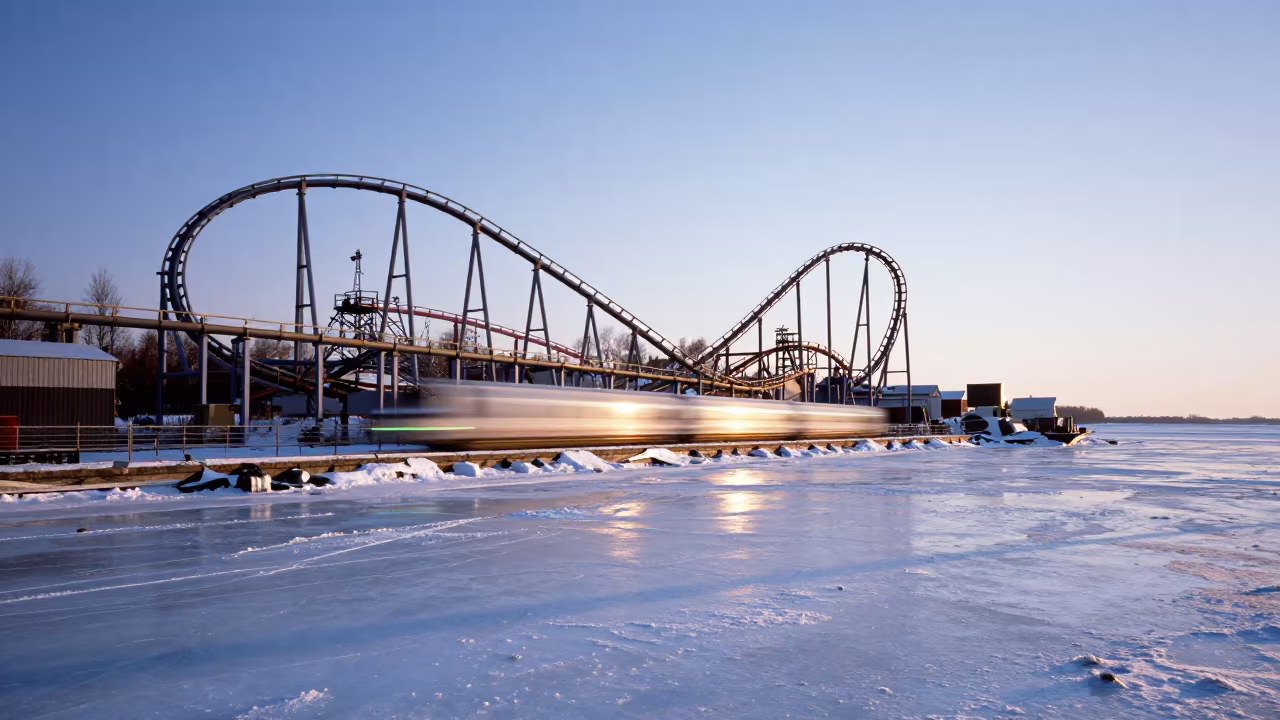 Colored Light Trails Roller Coaster Russia Inlet in beside a tidal inlet in Russia