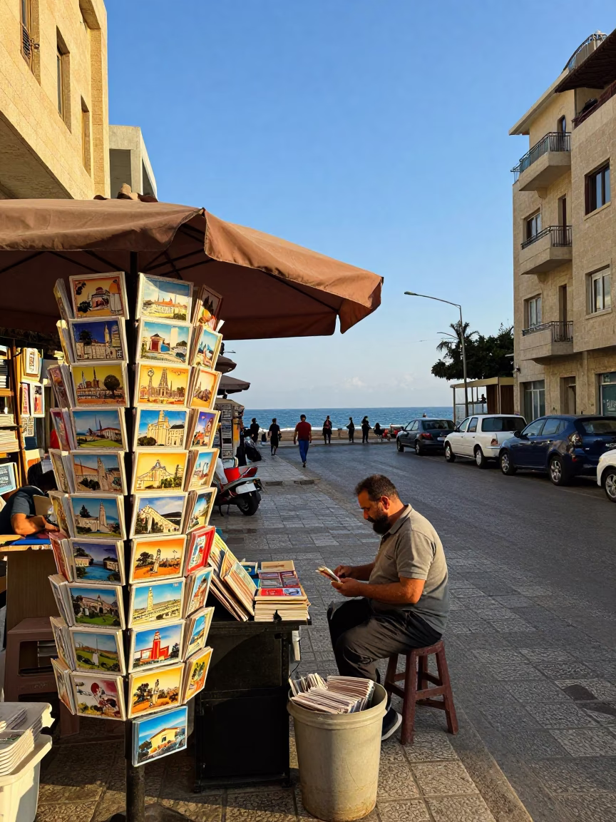 Colorful 1950s Beirut Street Scene with Postcards and Coastal Light in in Beirut, Lebanon