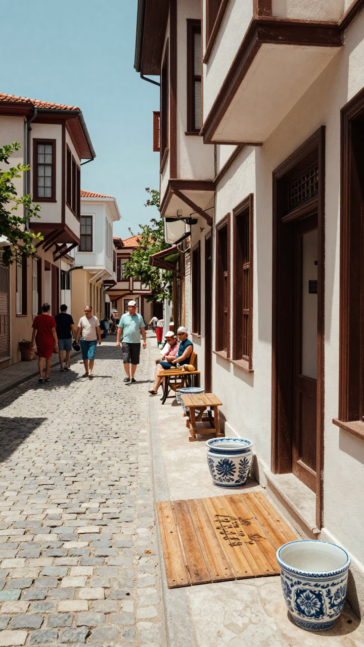 Colorful 1950s Izmir Turkey Street Scene with Doormat and Ceramic Plate in in Izmir, Turkey