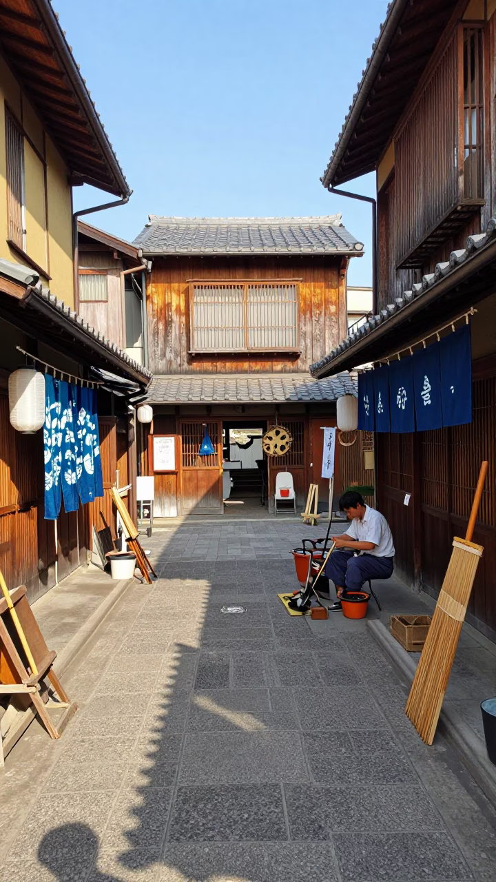 Colorful 1950s Osaka Street Scene with Traditional Tools and Daily Life in in Osaka, Japan