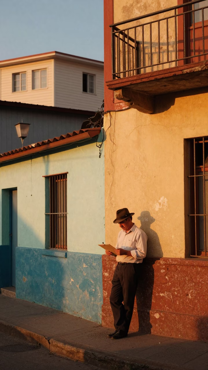 Colorful 1950s Valparaiso Chile Street Scene Honeyed Evening Light in in Valparaiso, Chile