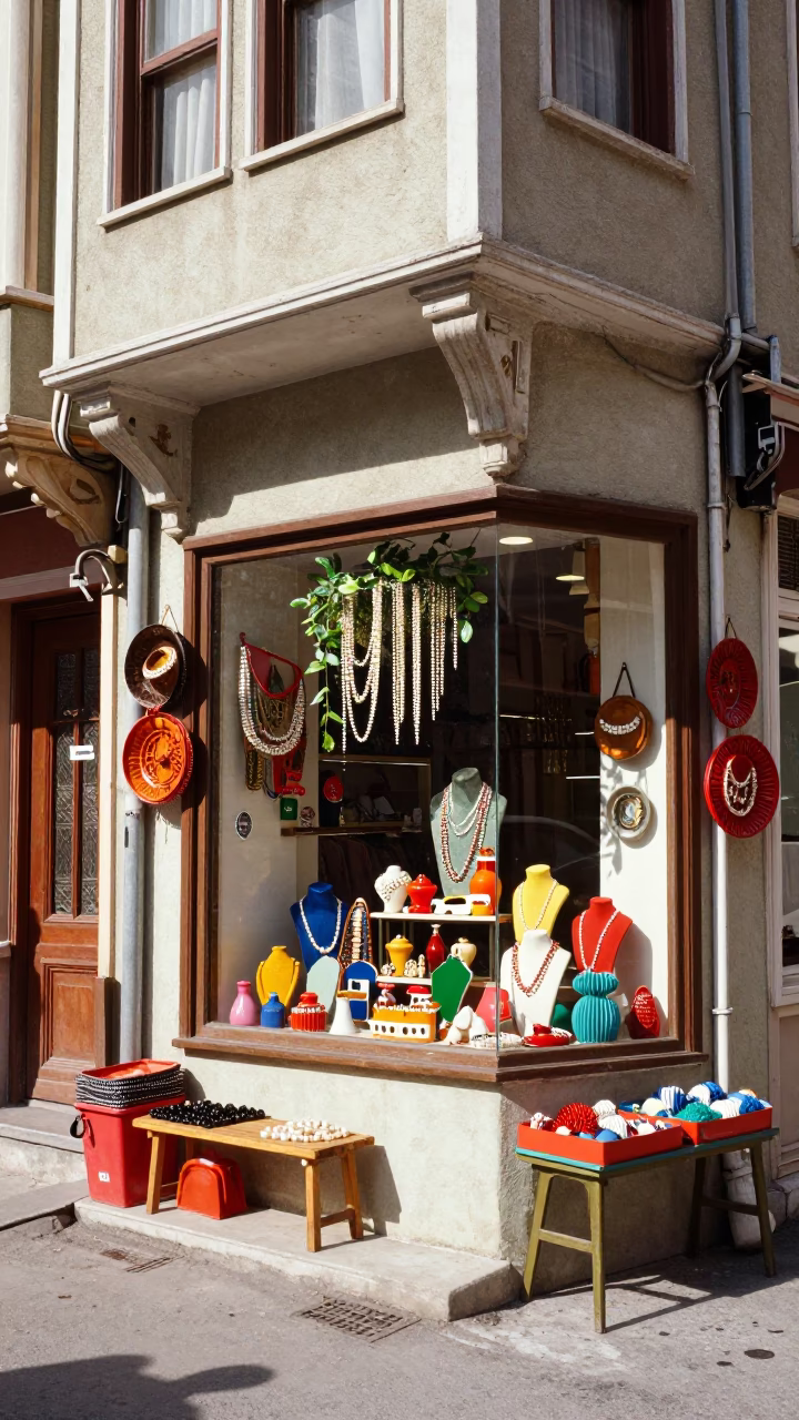 Colorful 1960s Istanbul Street Scene with Vintage Shop Display and Local Life in in Istanbul, Turkey