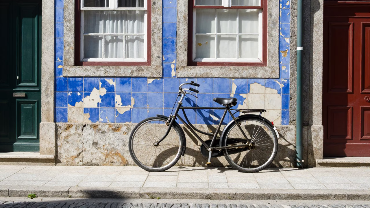 Colorful 1960s Street Scene in Porto Portugal Under Flat Noon Sunlight with Vintage Details in in Porto, Portugal