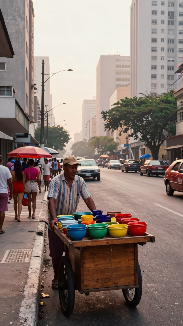 Colorful 1960s Street Scene in São Paulo Brazil Early Morning Light in in São Paulo, Brazil