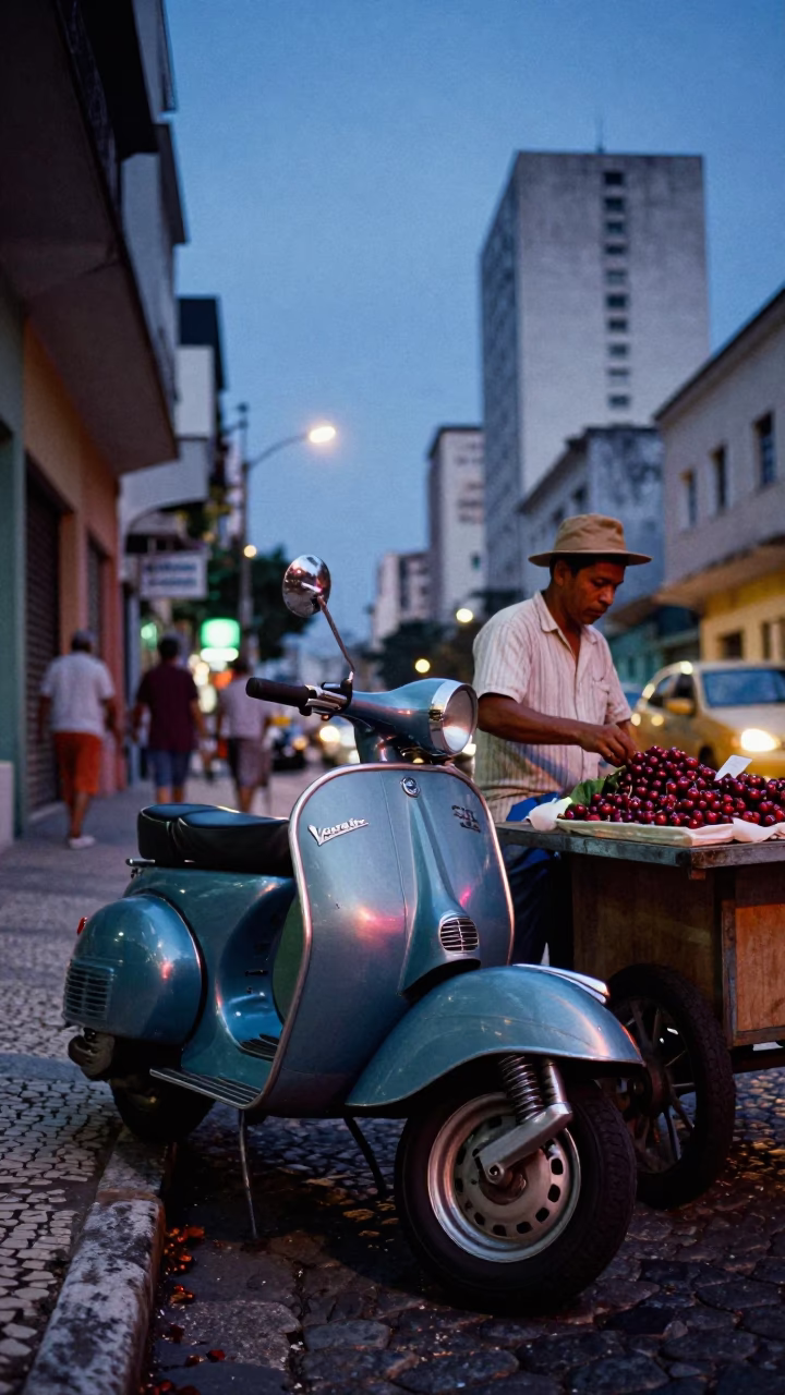 Colorful 1960s Street Scene in São Paulo Brazil Evening Light in in São Paulo, Brazil