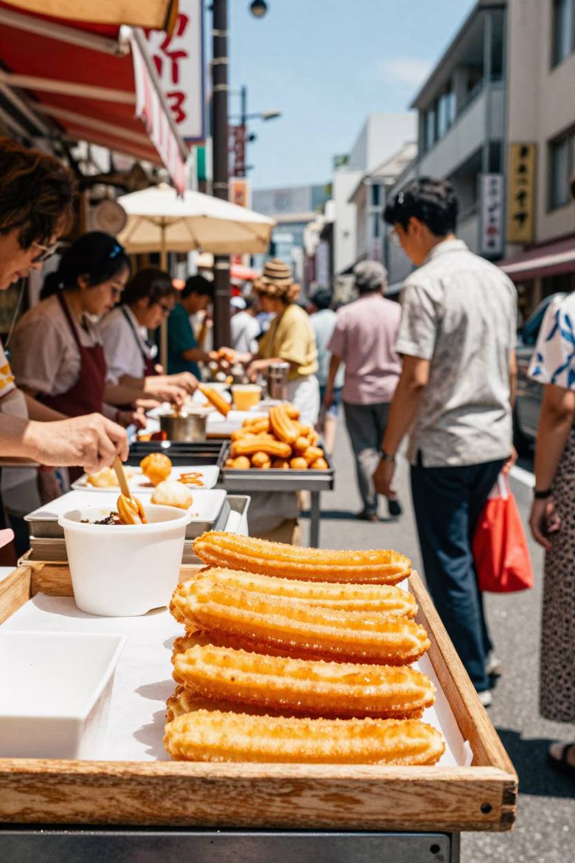 Colorful 1960s Tokyo Street Scene with Traditional Snacks and Vintage Atmosphere in in Tokyo, Japan