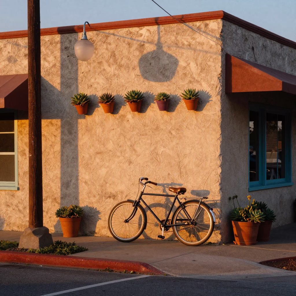 Colorful 1970s Austin Texas Evening Street Scene with Succulents and Local Life in in Austin, Texas, United States