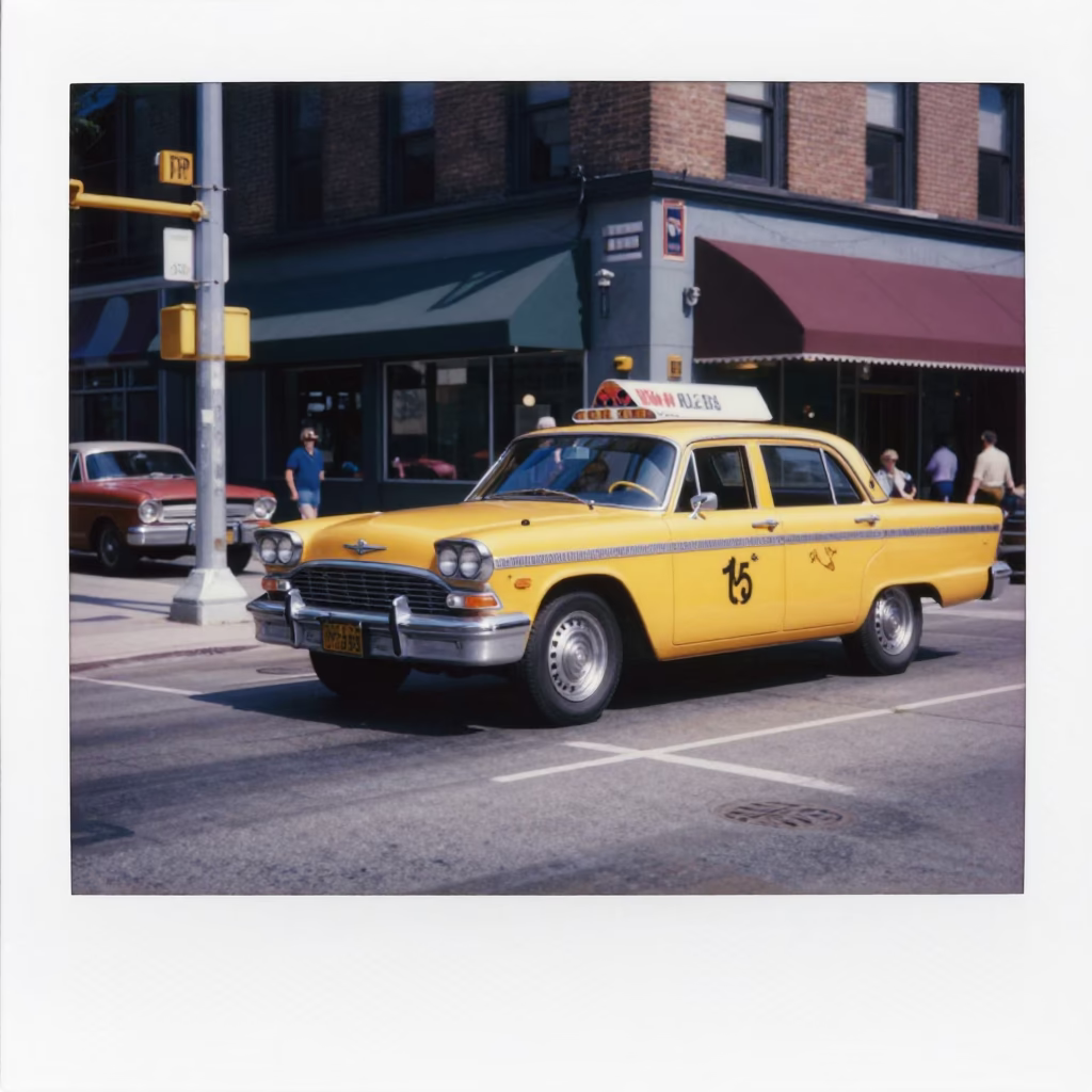 Colorful 1970s Chicago Street Scene with Vintage Cars and Pedestrians in Bright Midmorning Light in in Chicago, Illinois, United States