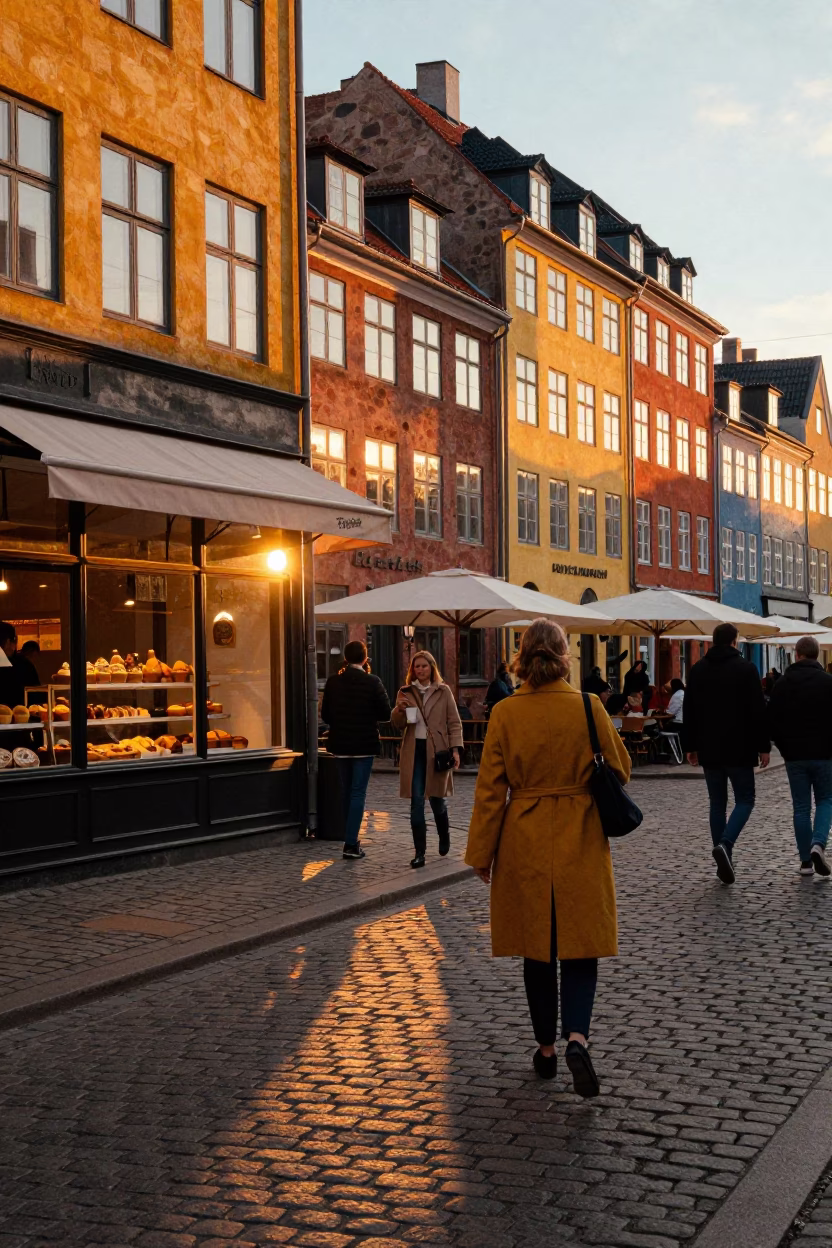 Colorful 1970s Copenhagen Street Scene at Sunset with Vintage Details in in Copenhagen, Denmark
