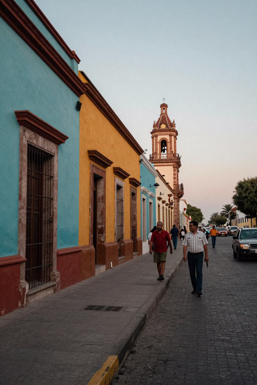 Colorful 1970s Mexico City Street Scene with Vintage Details and Evening Light in in Mexico City, Mexico