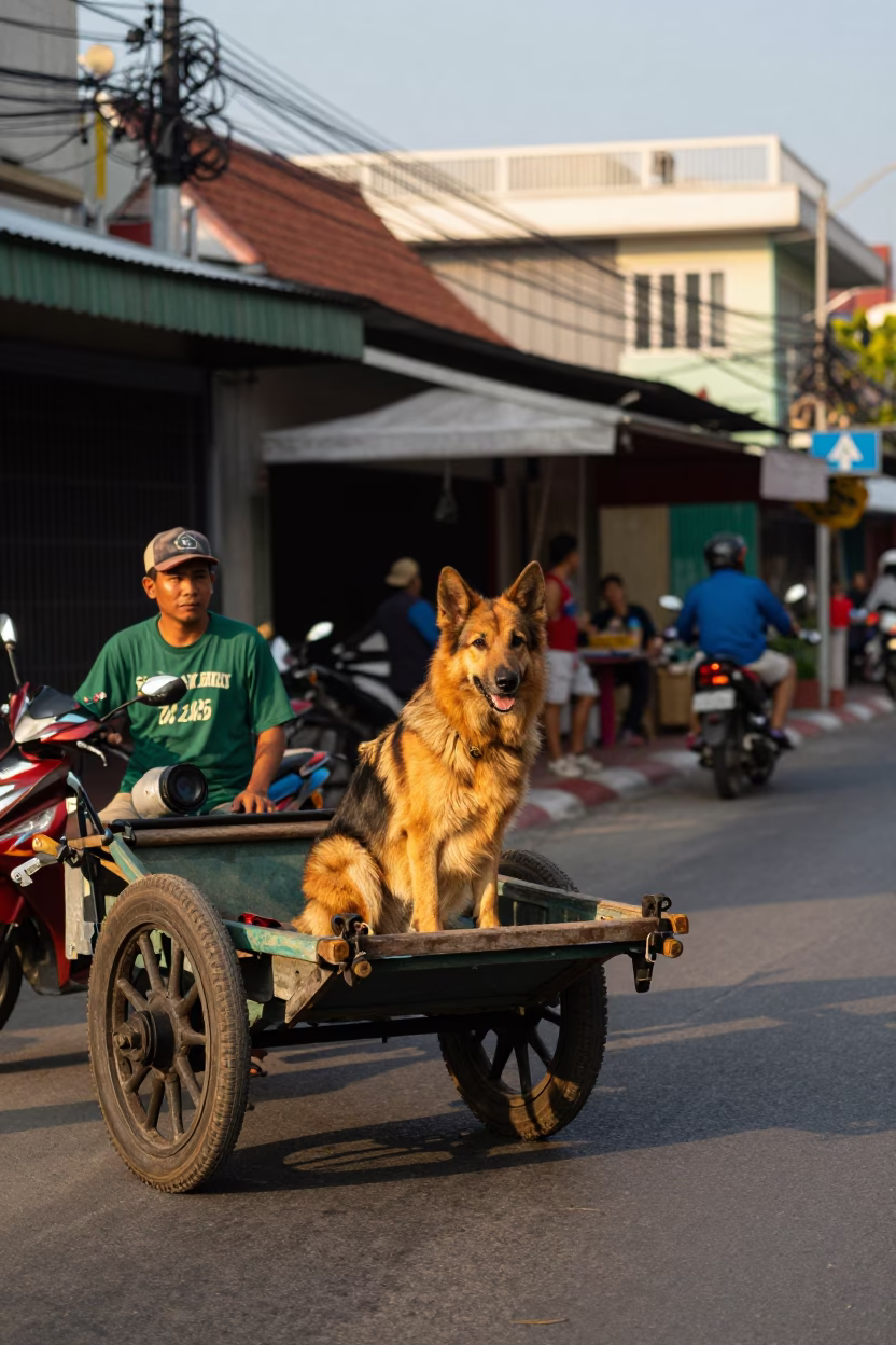 Colorful 1970s Street Scene in Phuket Thailand Late Afternoon with Local Vendor in in Phuket, Thailand