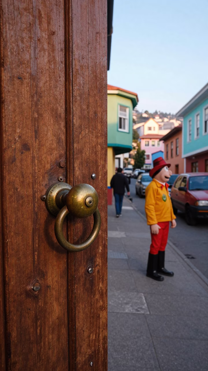 Colorful 1970s Valparaiso Street Scene with Basil and Doorknob in in Valparaiso, Chile