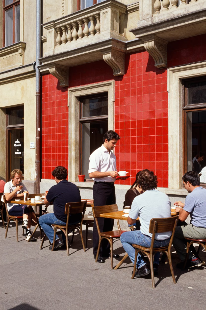 Colorful 1980s Budapest Street Scene with Vintage Details and Local Life in in Budapest, Hungary