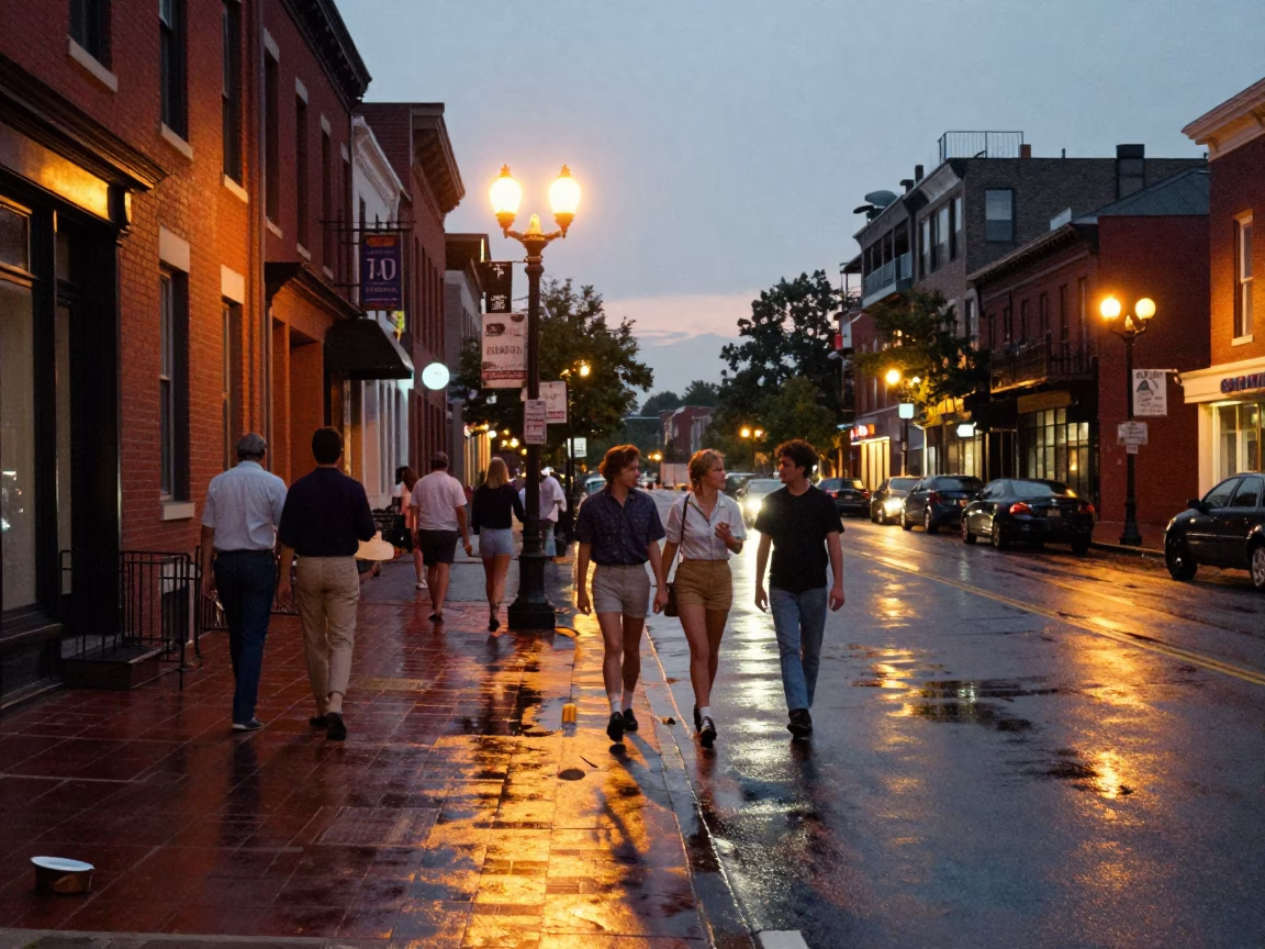 Colorful 1980s Philadelphia Evening Street Scene with Vintage Details in in Philadelphia, Pennsylvania, United States