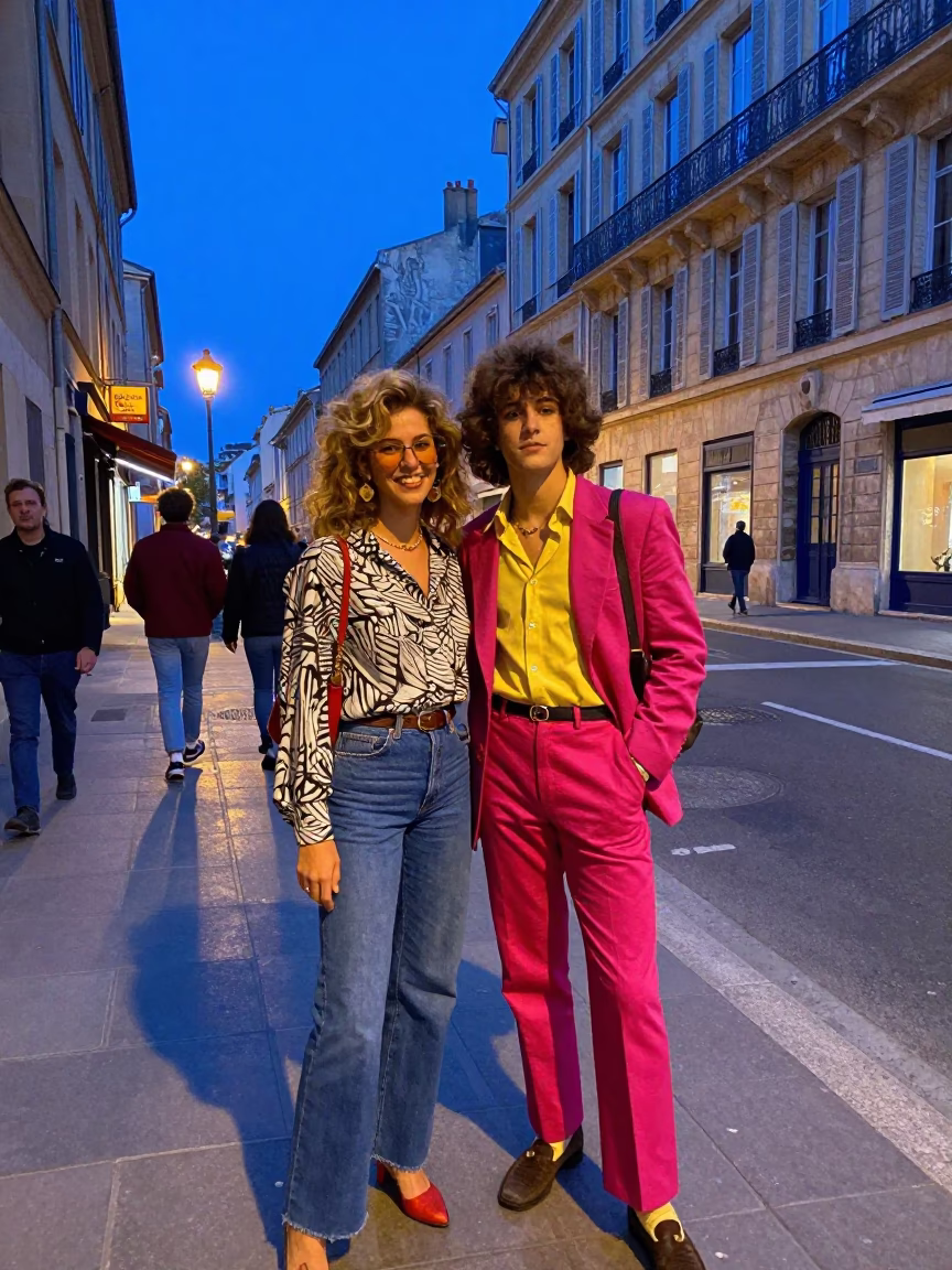 Colorful 1980s Street Scene in Marseille France Evening Blue Light in in Marseille, France