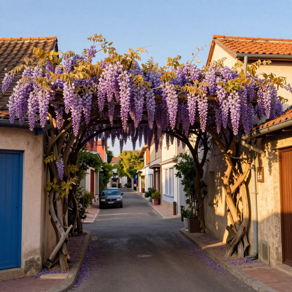 Colorful 1980s Street Scene in Nice France with Wisteria and Local Life in in Nice, France
