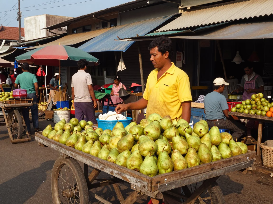 Colorful 1980s Street Scene in Phnom Penh Cambodia with Local Market Activity in in Phnom Penh, Cambodia