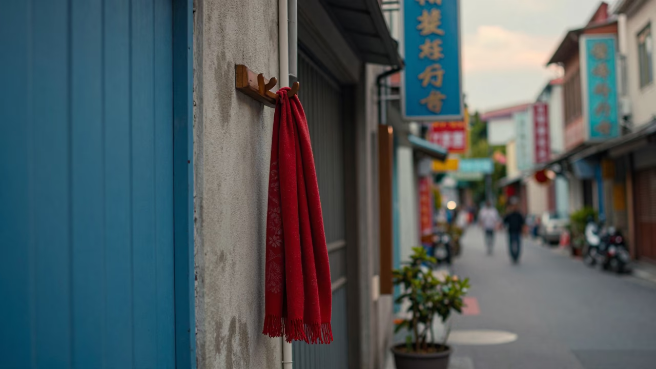 Colorful 1980s Street Scene in Tainan Taiwan Evening Light with Vintage Shop Details in in Tainan, Taiwan