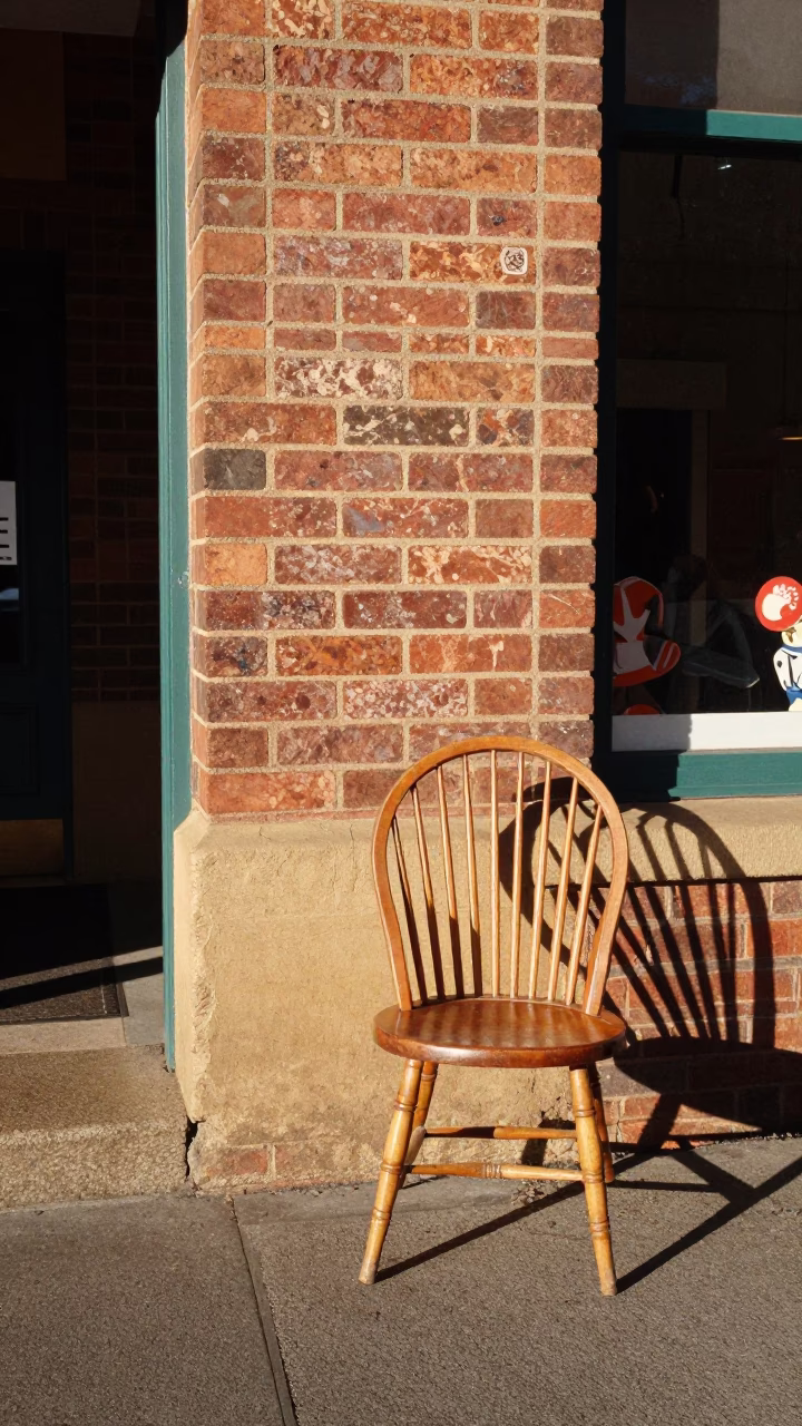 Colorful 1980s Sydney Street Scene with Vintage Spindle Chair and Ceramic Cup in in Sydney, New South Wales, Australia