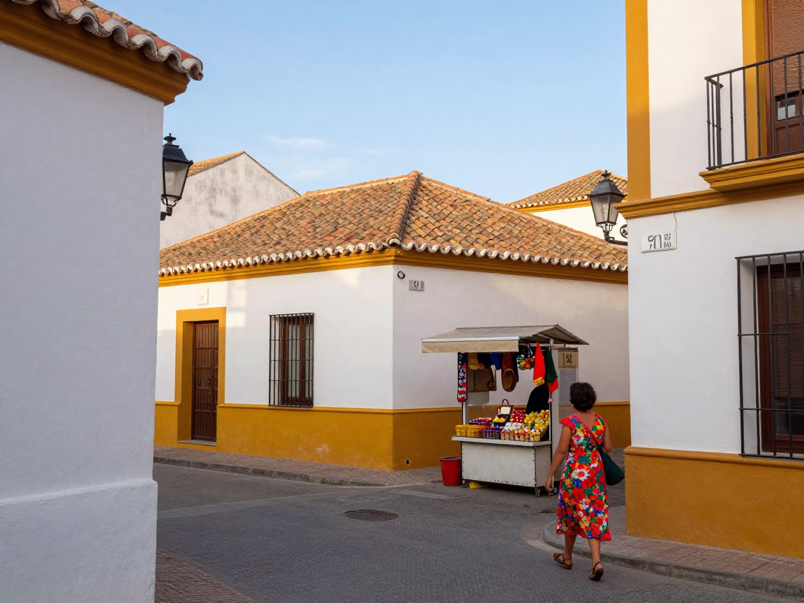 Colorful 1980s Valencia Street Scene with Traditional Architecture and Local Life in in Valencia, Spain