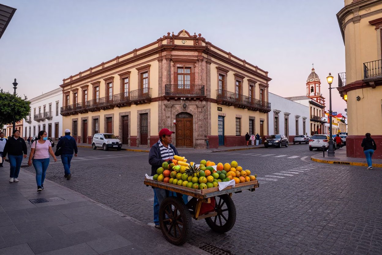 Colorful 1990s Ecuadorian Street Scene in Quito Evening Light in in Quito, Ecuador