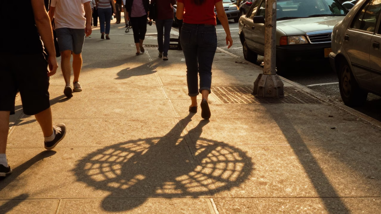 Colorful 1990s New York Street Scene with Wicker Shadow and Ceramic Bowl in in New York, New York, United States