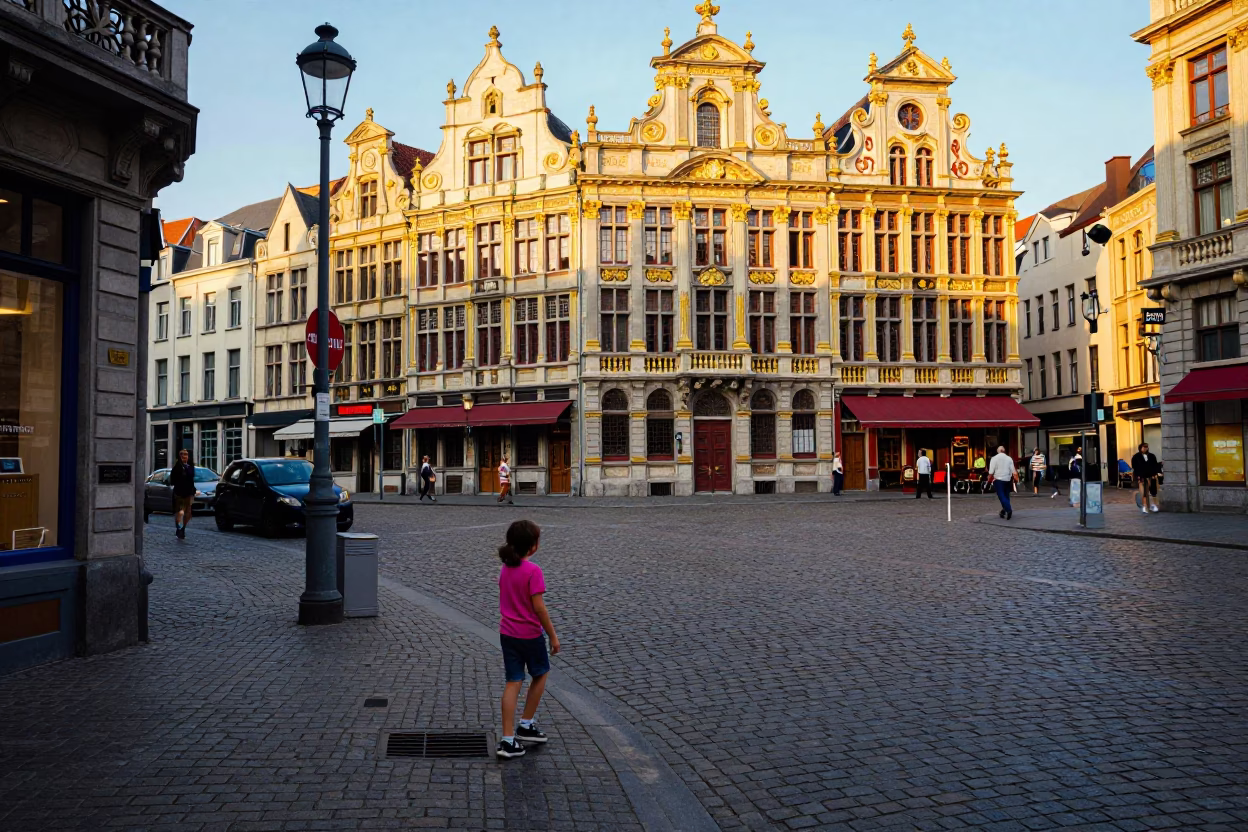 Colorful 1990s Street Scene in Brussels Belgium Late Afternoon Light in in Brussels, Belgium