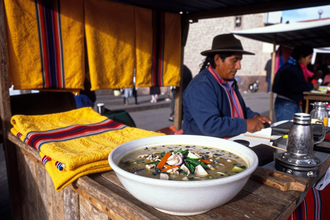 Colorful Andean Market Stall in La Paz Bolivia Early Afternoon in in La Paz, Bolivia