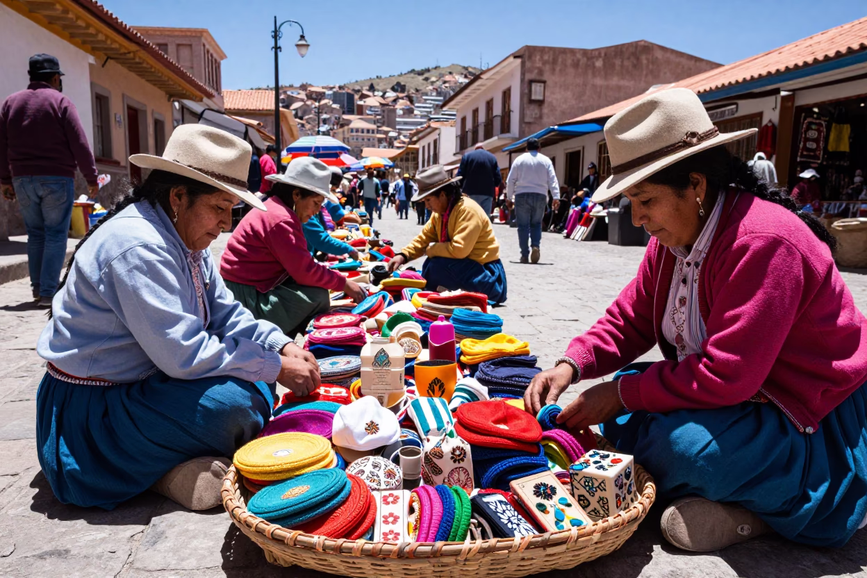 Colorful Andean Market Stall in La Paz Bolivia Under Flat Noon Light in in La Paz, Bolivia