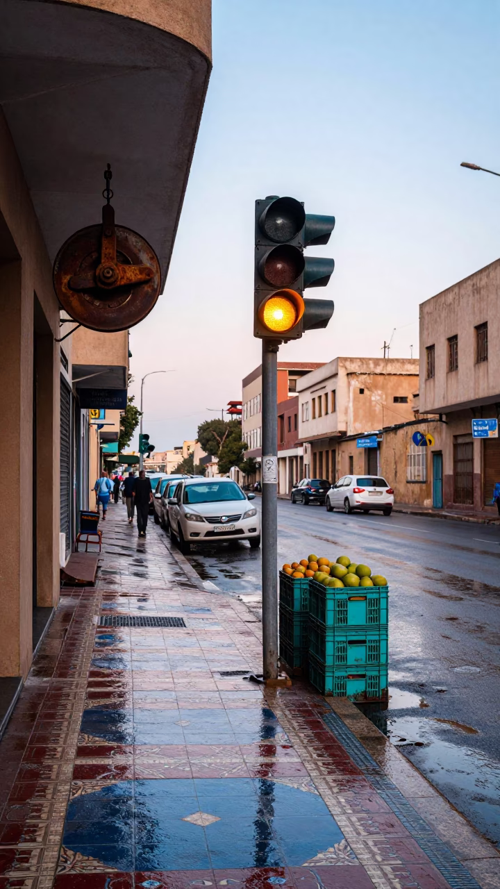Colorful Asmara Street Corner After Rain in in Asmara