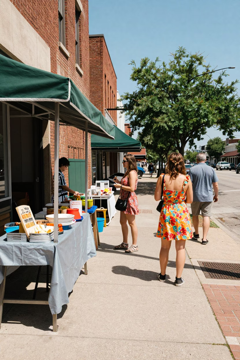 Colorful Austin Texas Midday Street Scene with Local Food and Urban Architecture in in Austin, Texas, United States