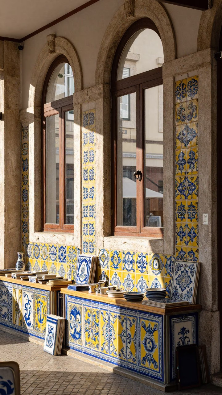Colorful Azulejo Tile Shop Interior in Lisbon Portugal Early Afternoon in in Lisbon, Portugal
