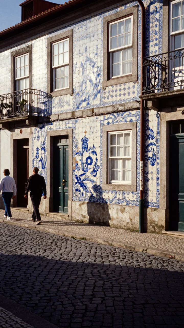 Colorful Azulejo Tiles and Cobblestone Streets in Late Afternoon Porto Portugal in in Porto, Portugal
