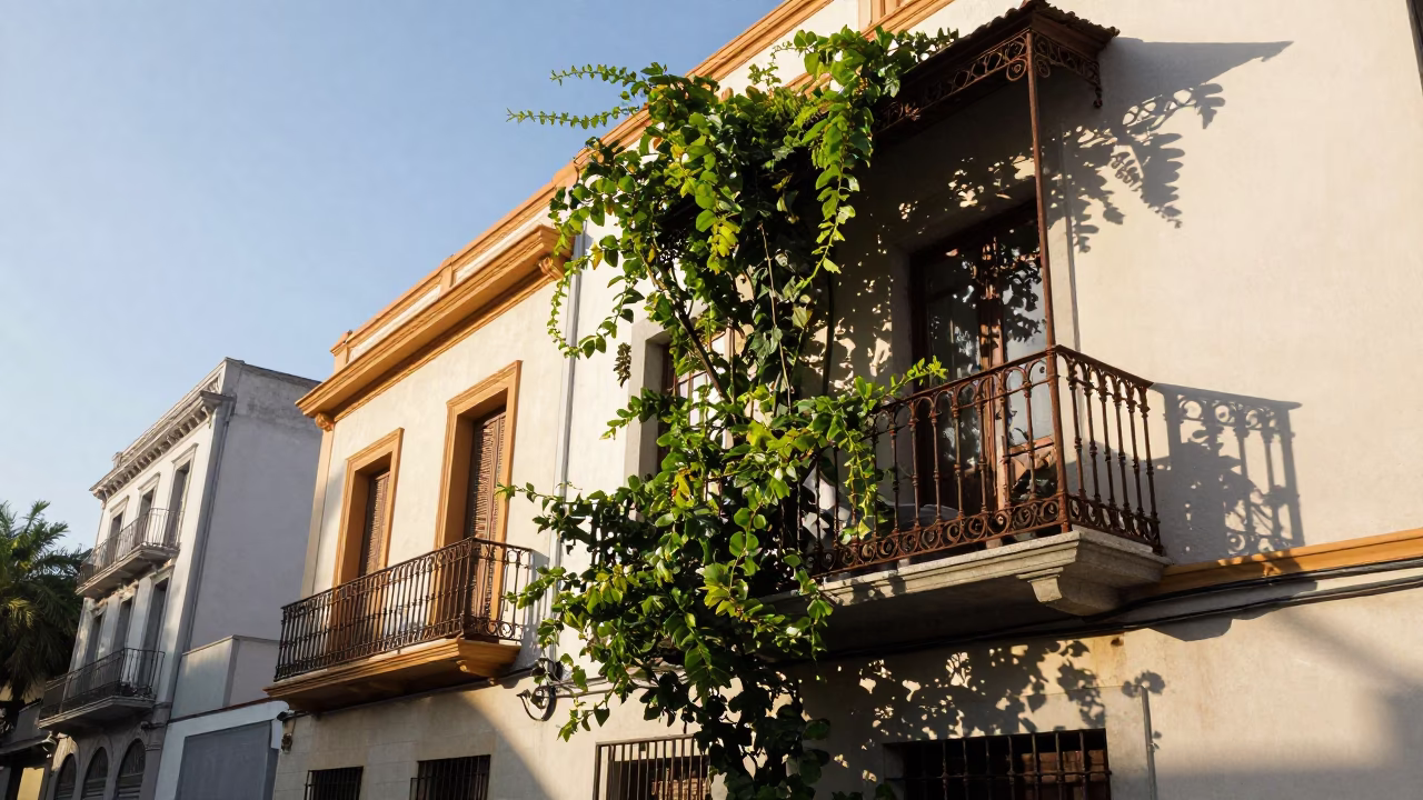 Colorful Balcony in Buenos Aires at Clear Late-afternoon Light in in Buenos Aires, Argentina