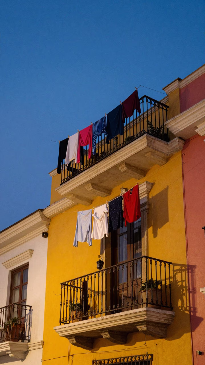 Colorful Balcony in Lima at The Early Evening Light in in Lima, Peru