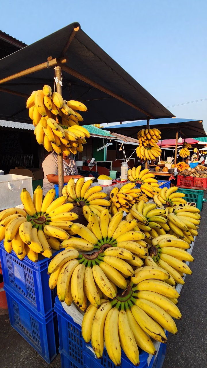 Colorful Banana Stall in Late Afternoon Light at Phuket Thailand Market in in Phuket, Thailand