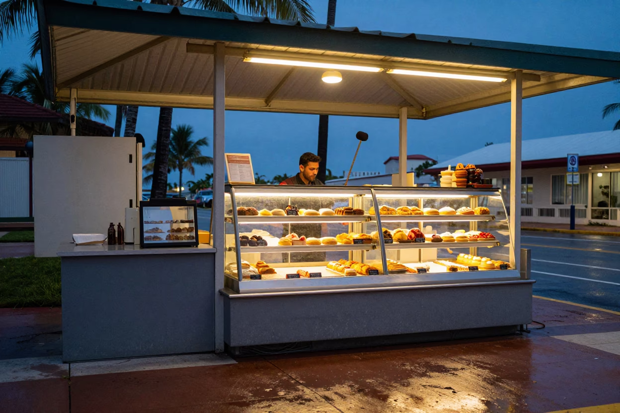 Colorful Blue Hour Bakery Scene South Beach Miami in in South Beach, Miami