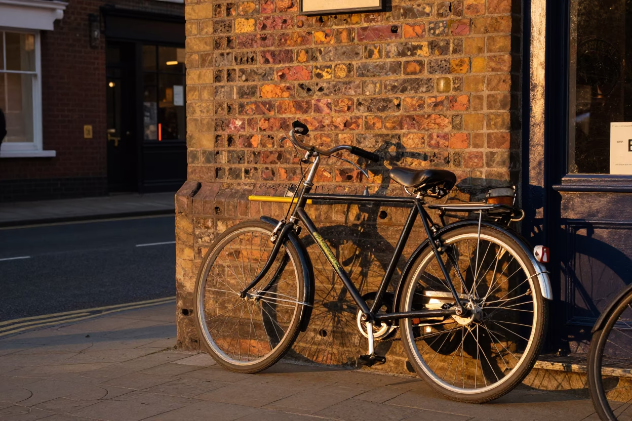 Colorful Bristol Evening Scene with Vintage Bicycle and Glossy Enamel Details in in Bristol, United Kingdom