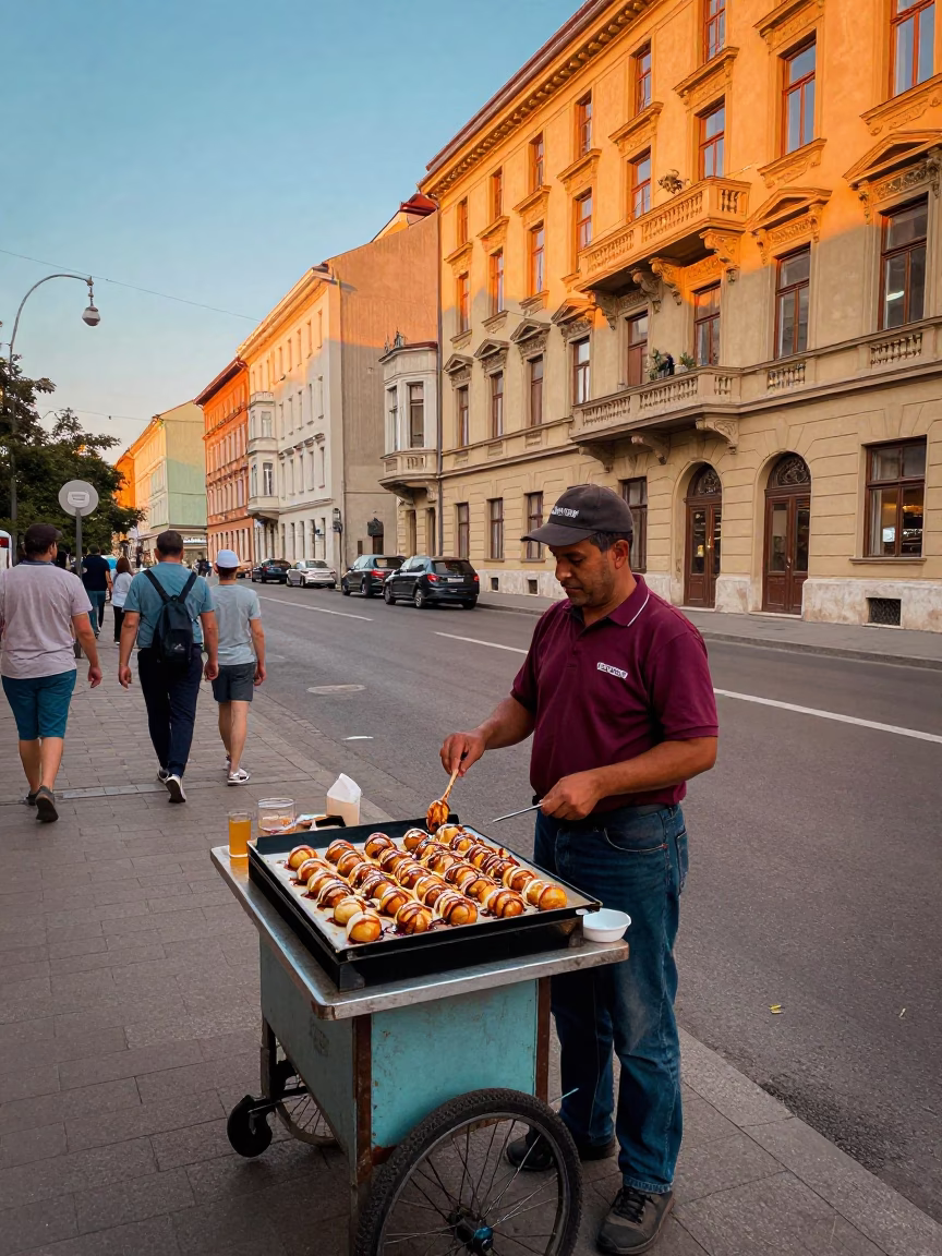 Colorful Budapest Street Scene with Vintage 1980s Charm and Local Details in in Budapest, Hungary
