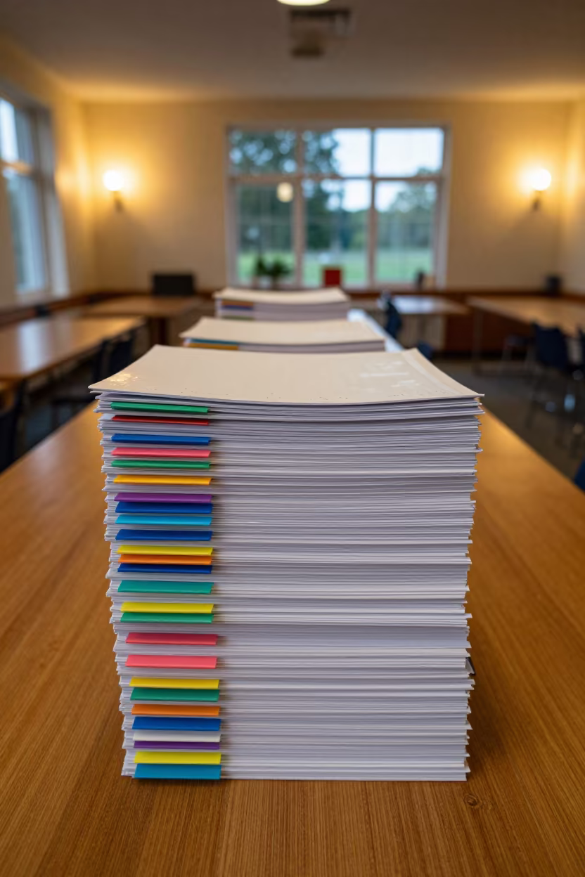 Colorful Budget Binder Tabs in Windsor Hall in in a community center hall in Windsor