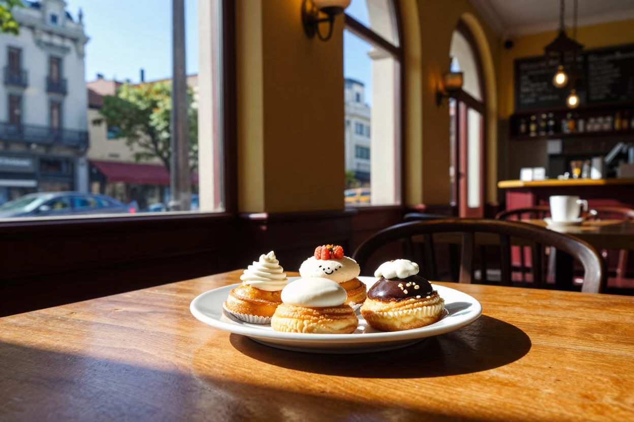 Colorful Buenos Aires Café Scene with Pastries in Late Afternoon Light in in Buenos Aires, Argentina