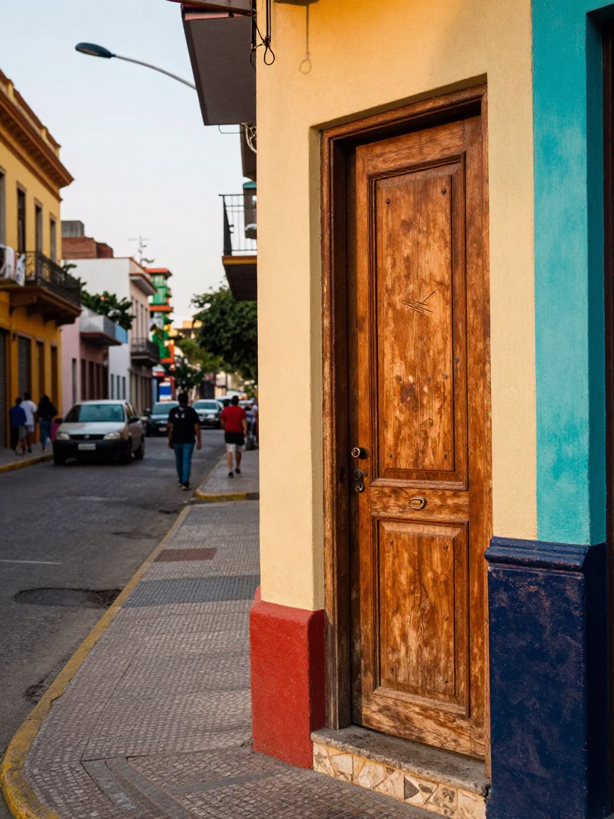 Colorful Buenos Aires Street Scene with Ladle and Urban Details in Early Afternoon in in Buenos Aires, Argentina